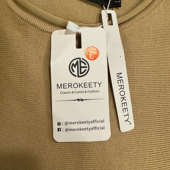 MEROKEETY Women's Tan Crewneck Cropped Sweater size L - Picture 12 of 16